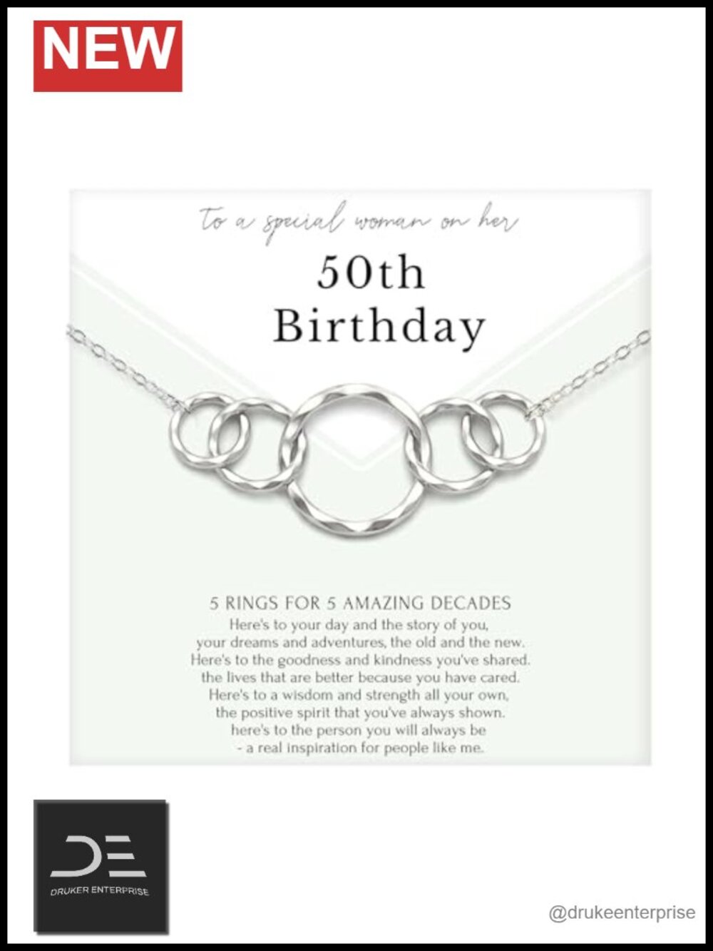 50th Birthday Ring Pendant Necklace 925 Sterling Silver Adjustable Cable Chain